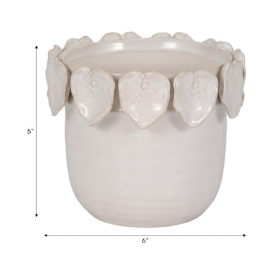 6" Leaf Applique Planter, Cream - Al Rugaib Furniture