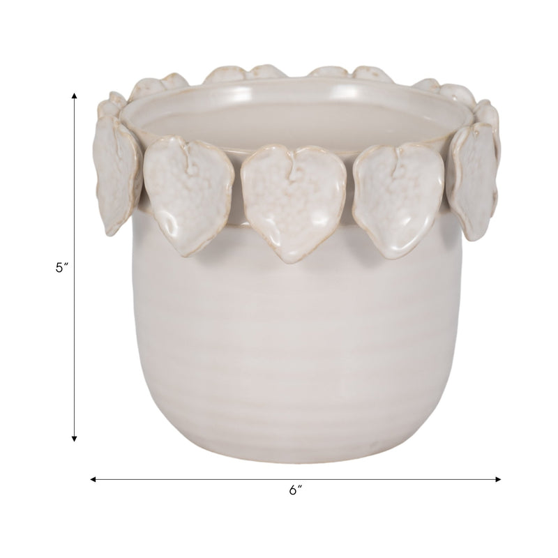 6" Leaf Applique Planter, Cream - Al Rugaib Furniture