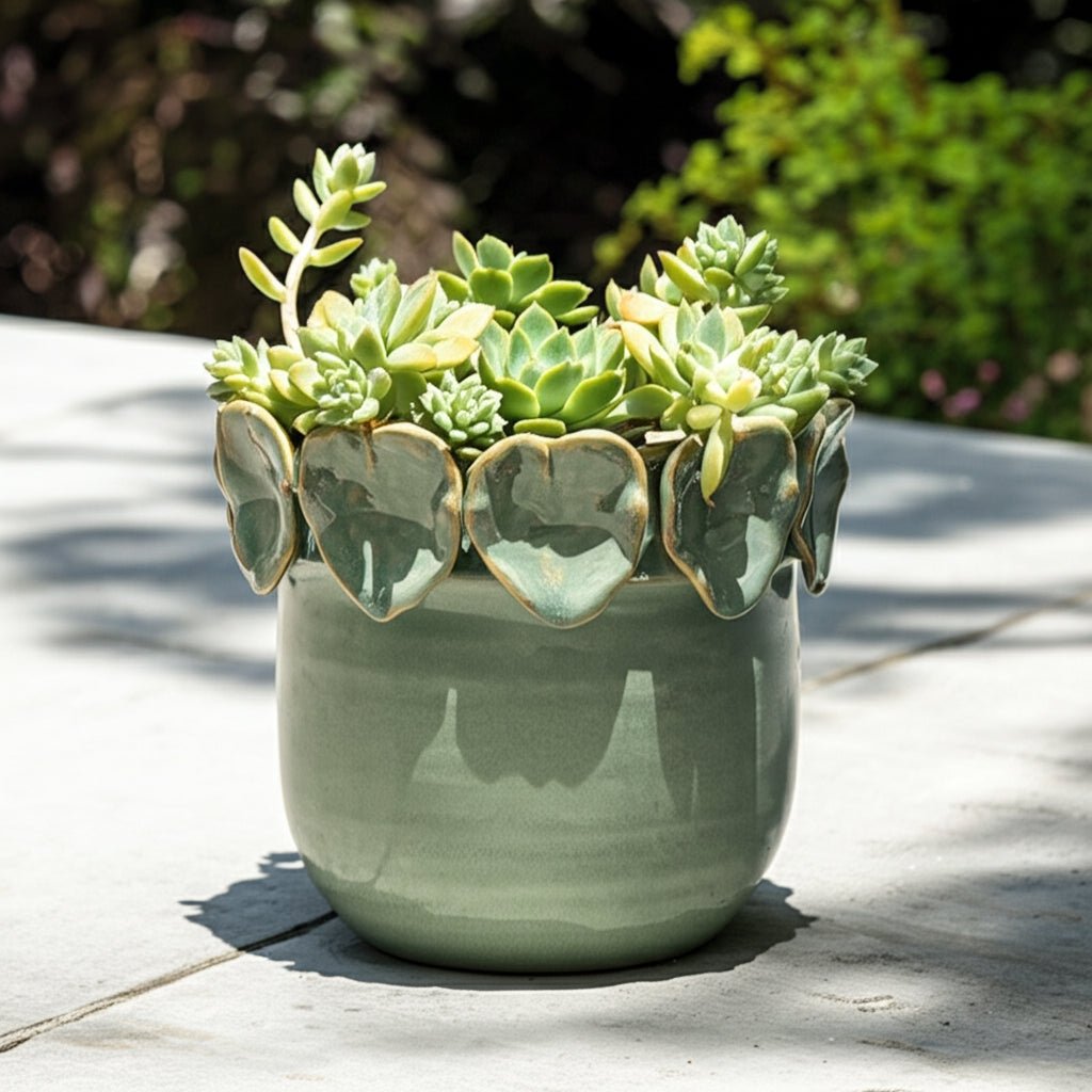 6" Leaf Applique Planter, Green Planter| Sagebrook Home