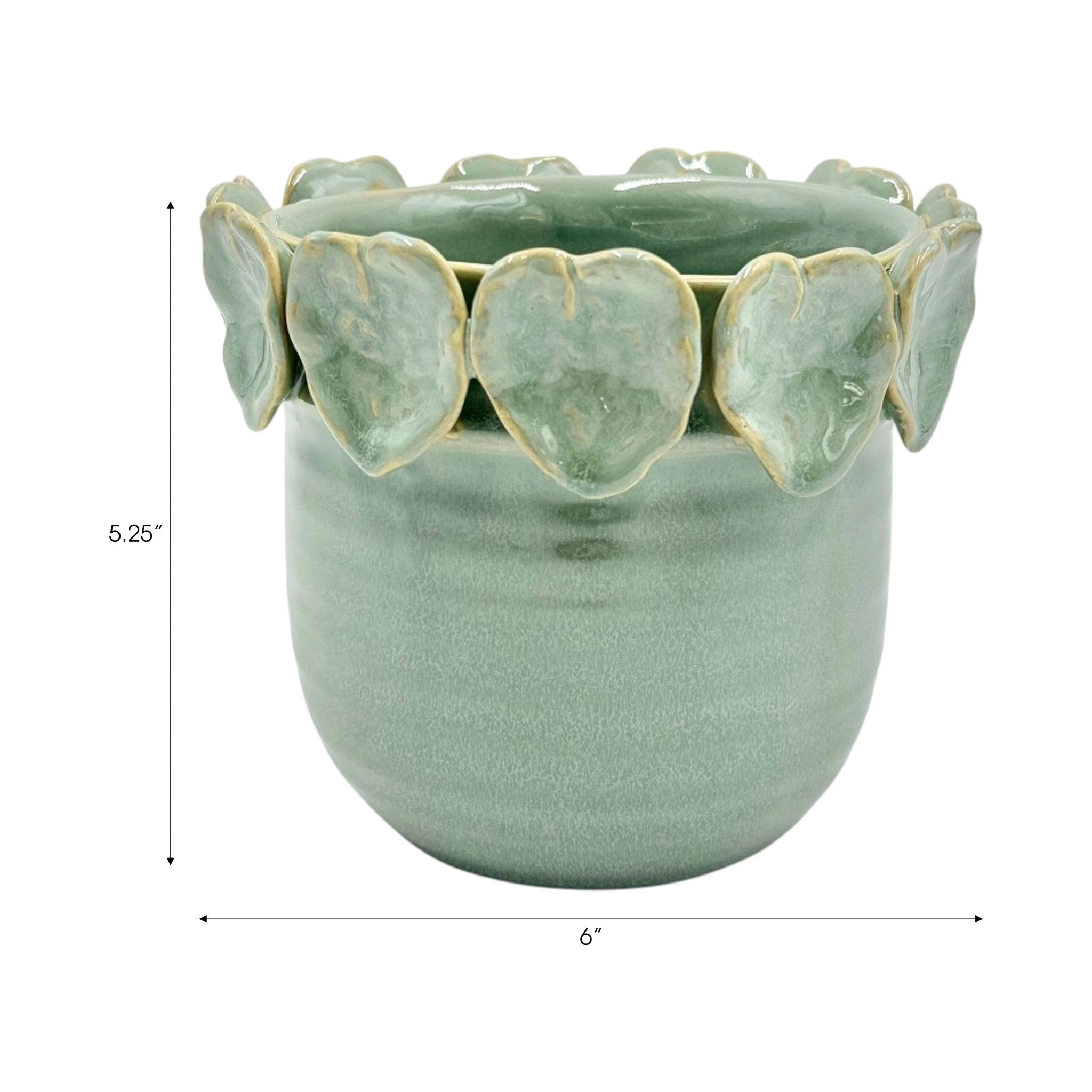 6" Leaf Applique Planter, Green Planter| Sagebrook Home