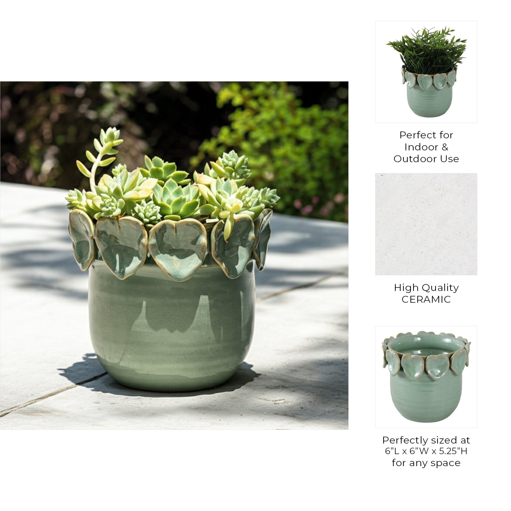 6" Leaf Applique Planter, Green Planter| Sagebrook Home