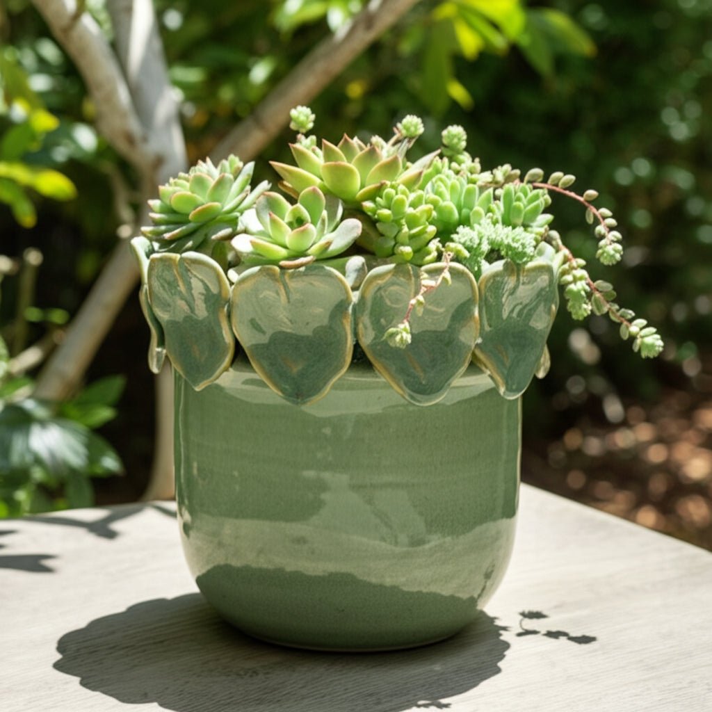 6" Leaf Applique Planter, Green Planter| Sagebrook Home