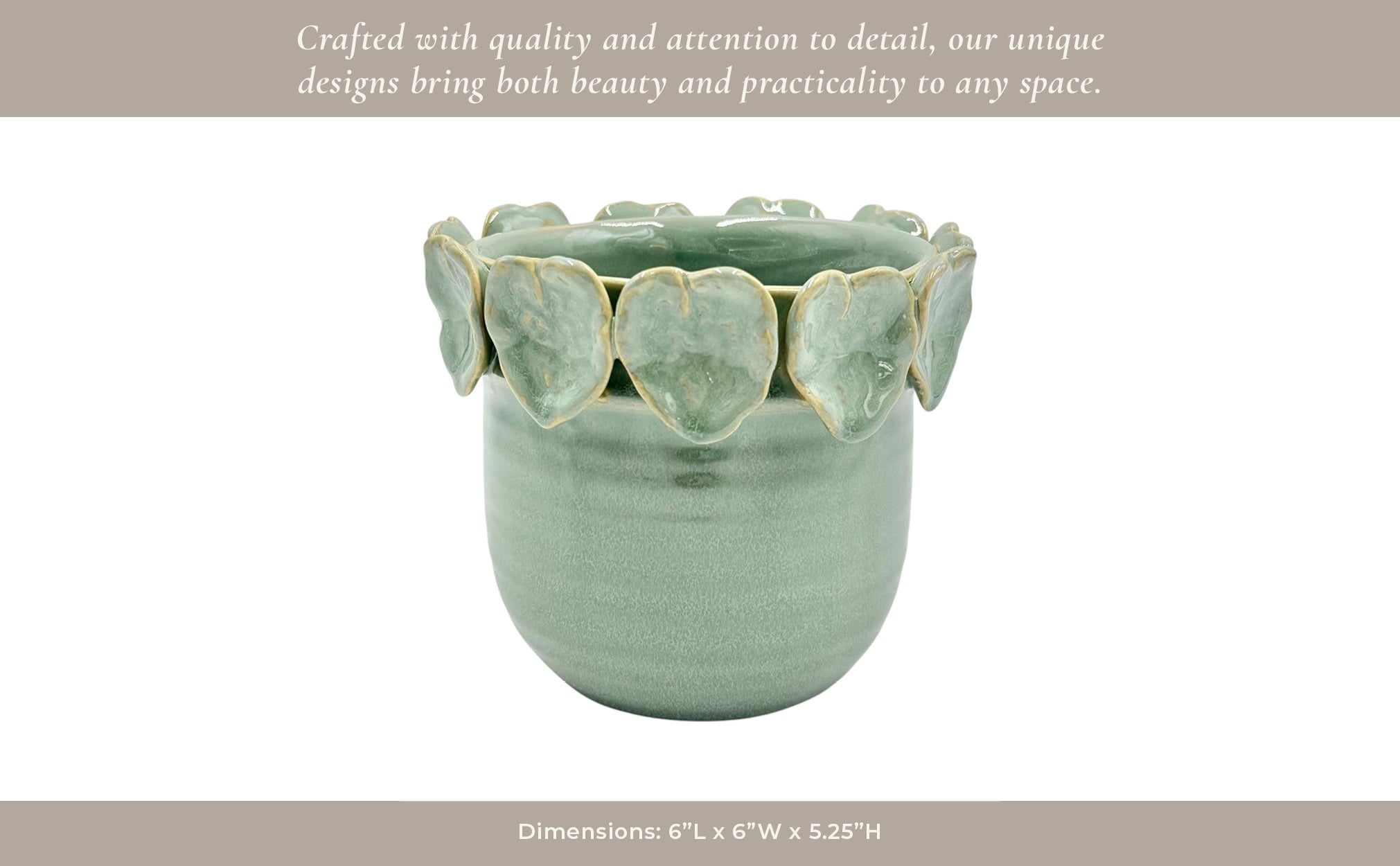 6" Leaf Applique Planter, Green Planter| Sagebrook Home