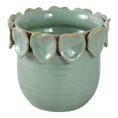 6" Leaf Applique Planter, Green - Al Rugaib Furniture