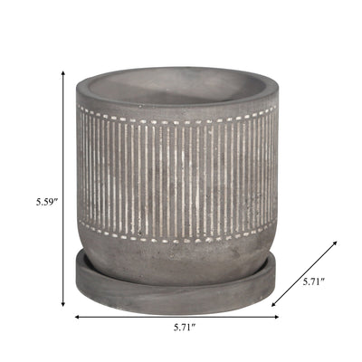 6" LINE PATTERN PLANTER W/ SAUCER, GRAY - Al Rugaib Furniture