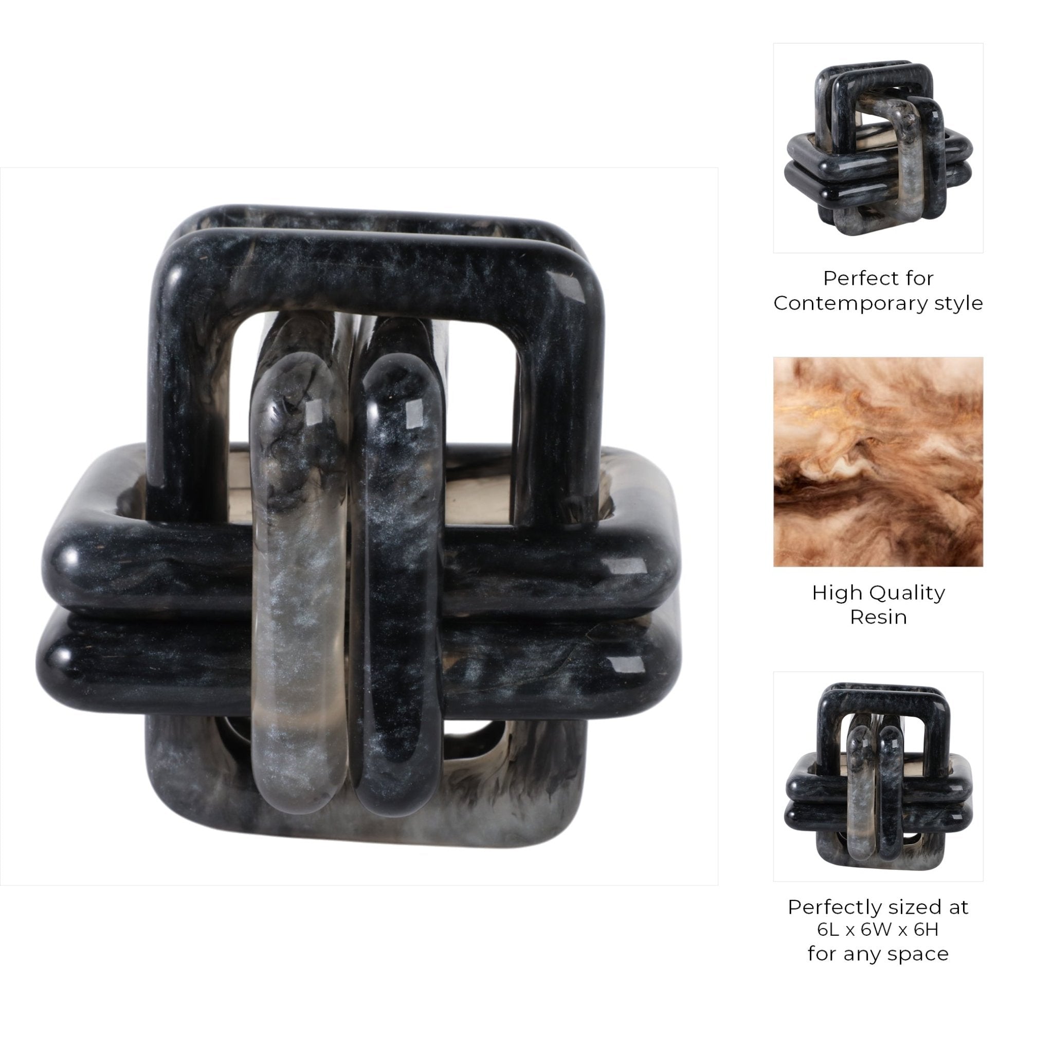 6" MARBLED RESIN KNOT, BLACK Table Decors| Sagebrook Home