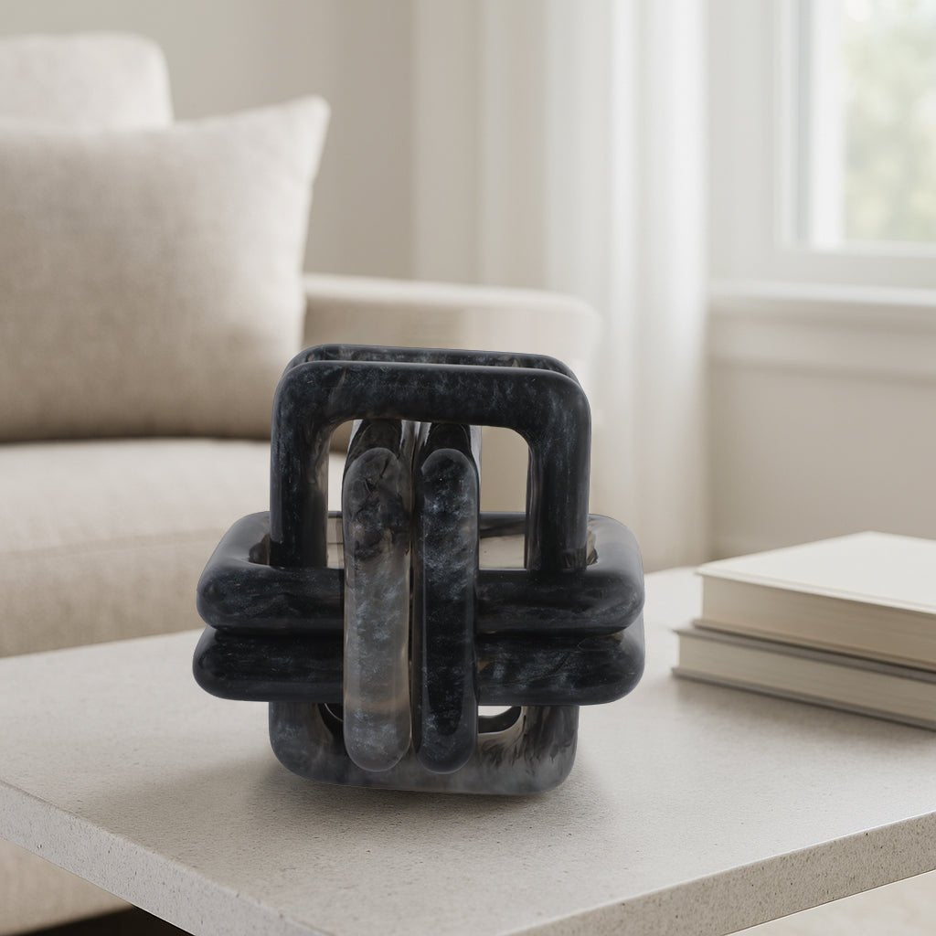 6" MARBLED RESIN KNOT, BLACK Table Decors| Sagebrook Home