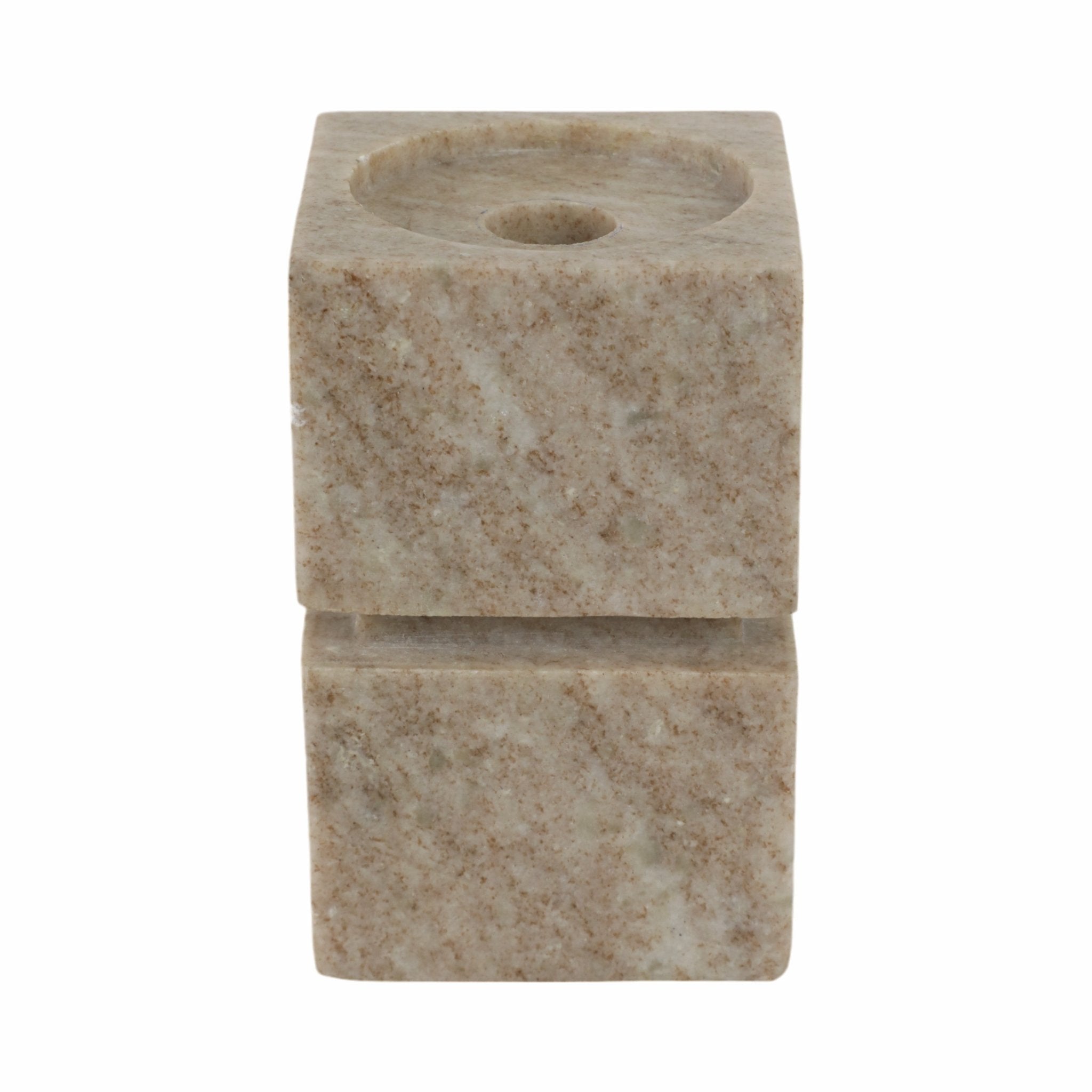 6" Onyx Marble Stacked Cubes Pillar Candleholder, Candle Holders| Sagebrook Home