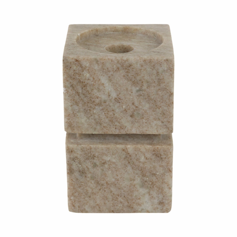 6" Onyx Marble Stacked Cubes Pillar Candleholder, - Al Rugaib Furniture