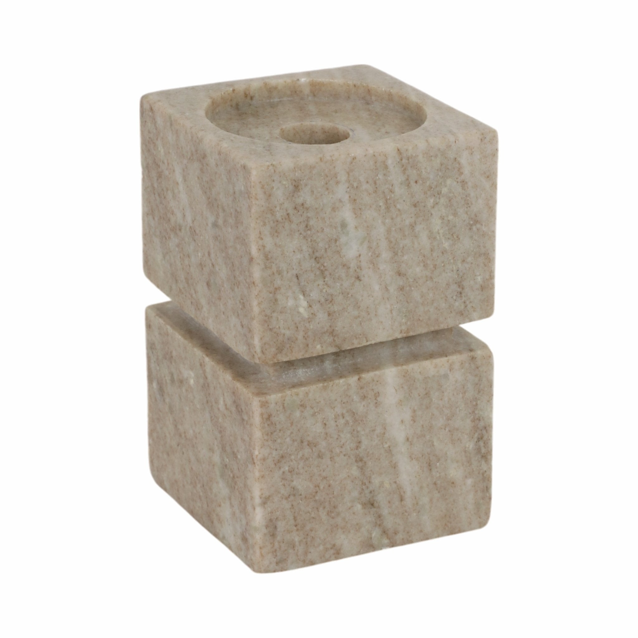 6" Onyx Marble Stacked Cubes Pillar Candleholder, Candle Holders| Sagebrook Home