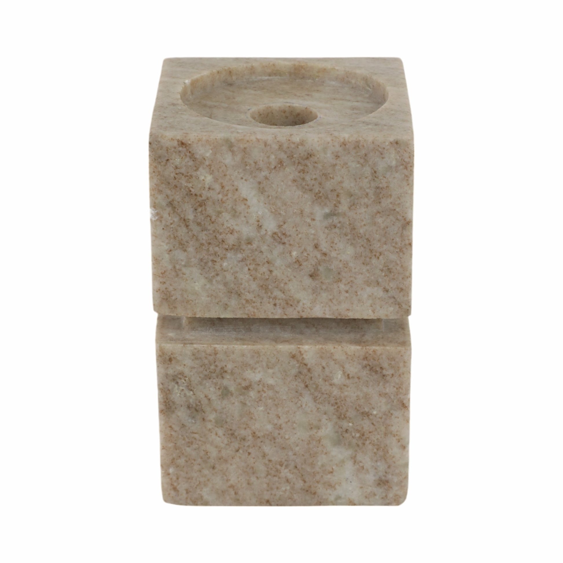 6" Onyx Marble Stacked Cubes Pillar Candleholder, Candle Holders| Sagebrook Home