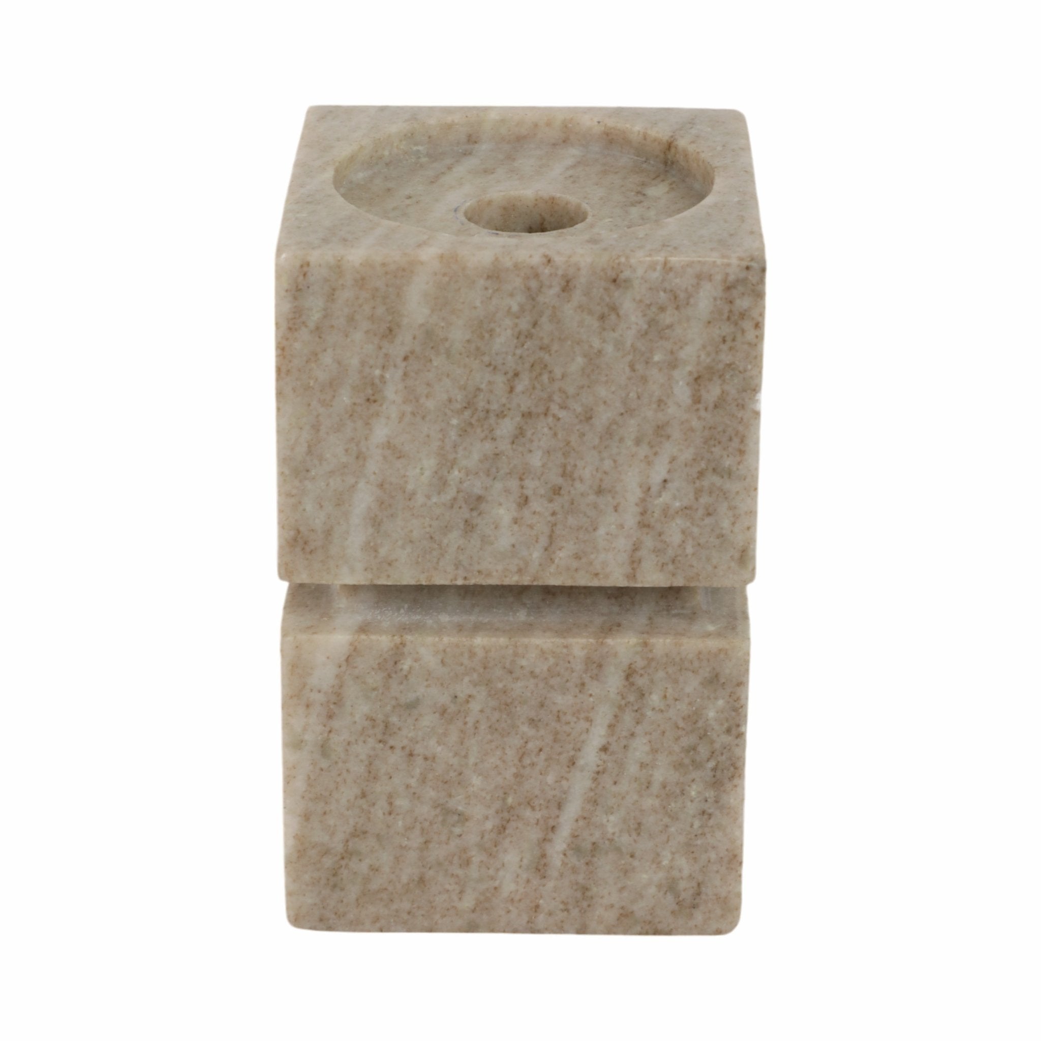 6" Onyx Marble Stacked Cubes Pillar Candleholder, Candle Holders| Sagebrook Home