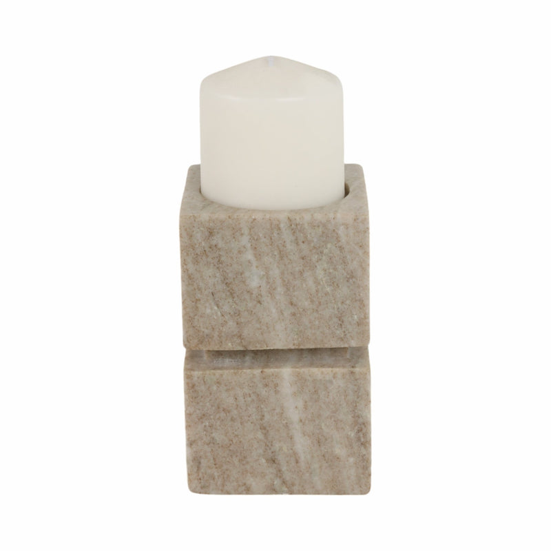 6" Onyx Marble Stacked Cubes Pillar Candleholder, - Al Rugaib Furniture