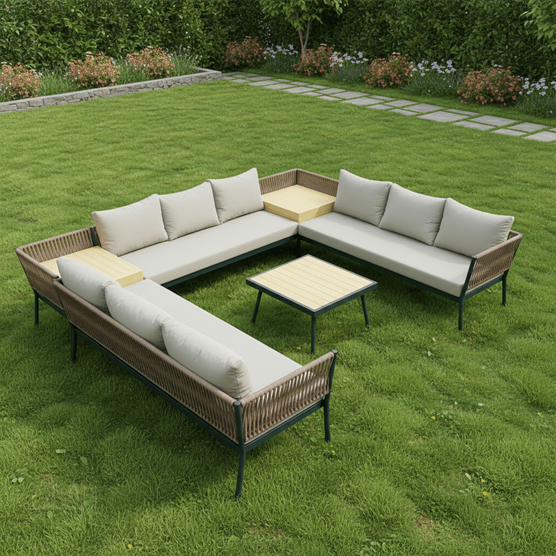 6 - Piece Outdoor Seating Set with Luxurious Beige and Brown Touch - Al Rugaib Furniture