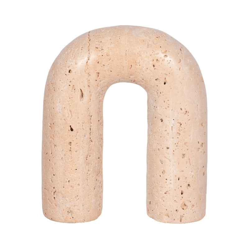 6" Rounded Travertine Arch Object, Tan - Al Rugaib Furniture