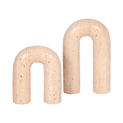 6" Rounded Travertine Arch Object, Tan - Al Rugaib Furniture