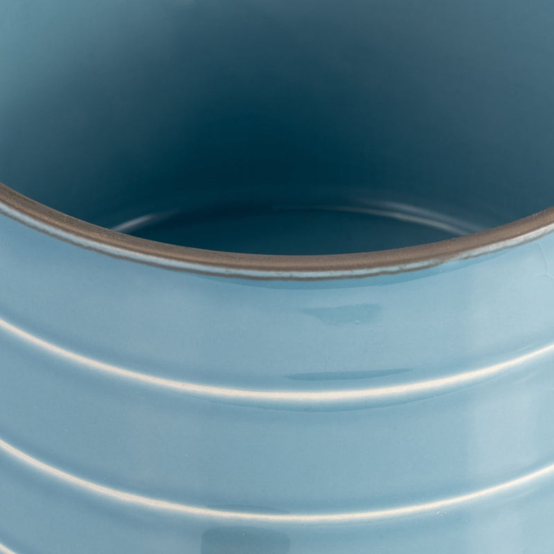 6" STRIPED PLANTER W/ WOOD STAND, SKYBLUE - Al Rugaib Furniture