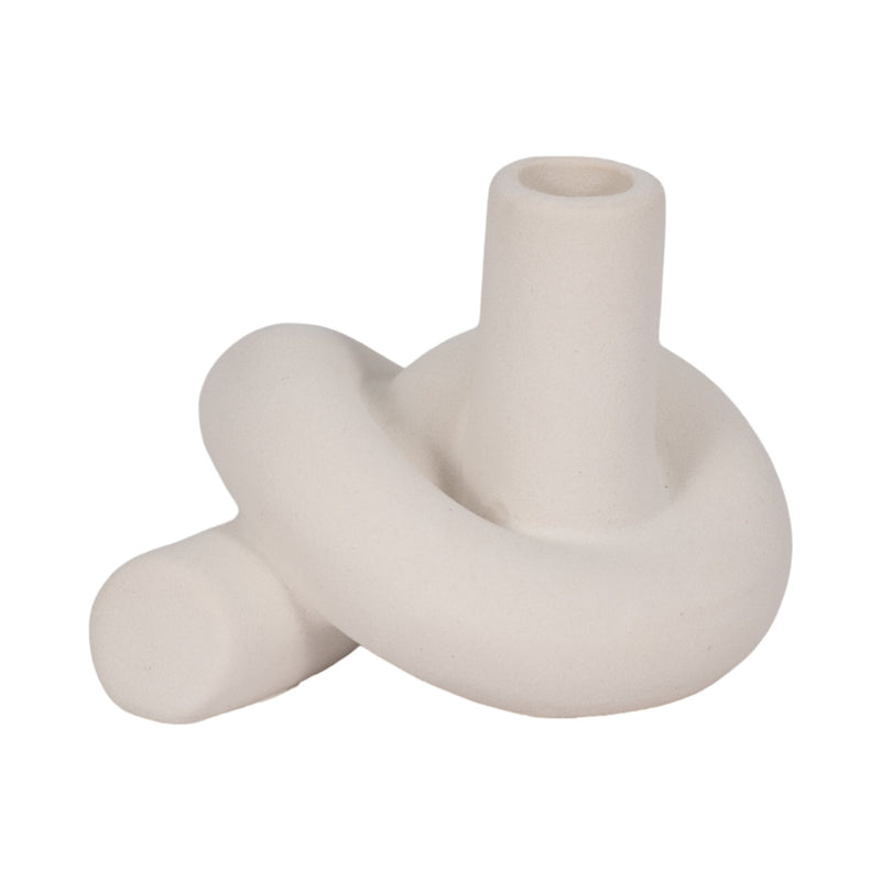 6" Textured Knot Taper Holder, White - Al Rugaib Furniture