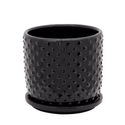 6" TINY DOTS PLANTER W/ SAUCER, BLACK - Al Rugaib Furniture