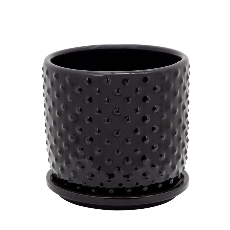 6" TINY DOTS PLANTER W/ SAUCER, BLACK - Al Rugaib Furniture