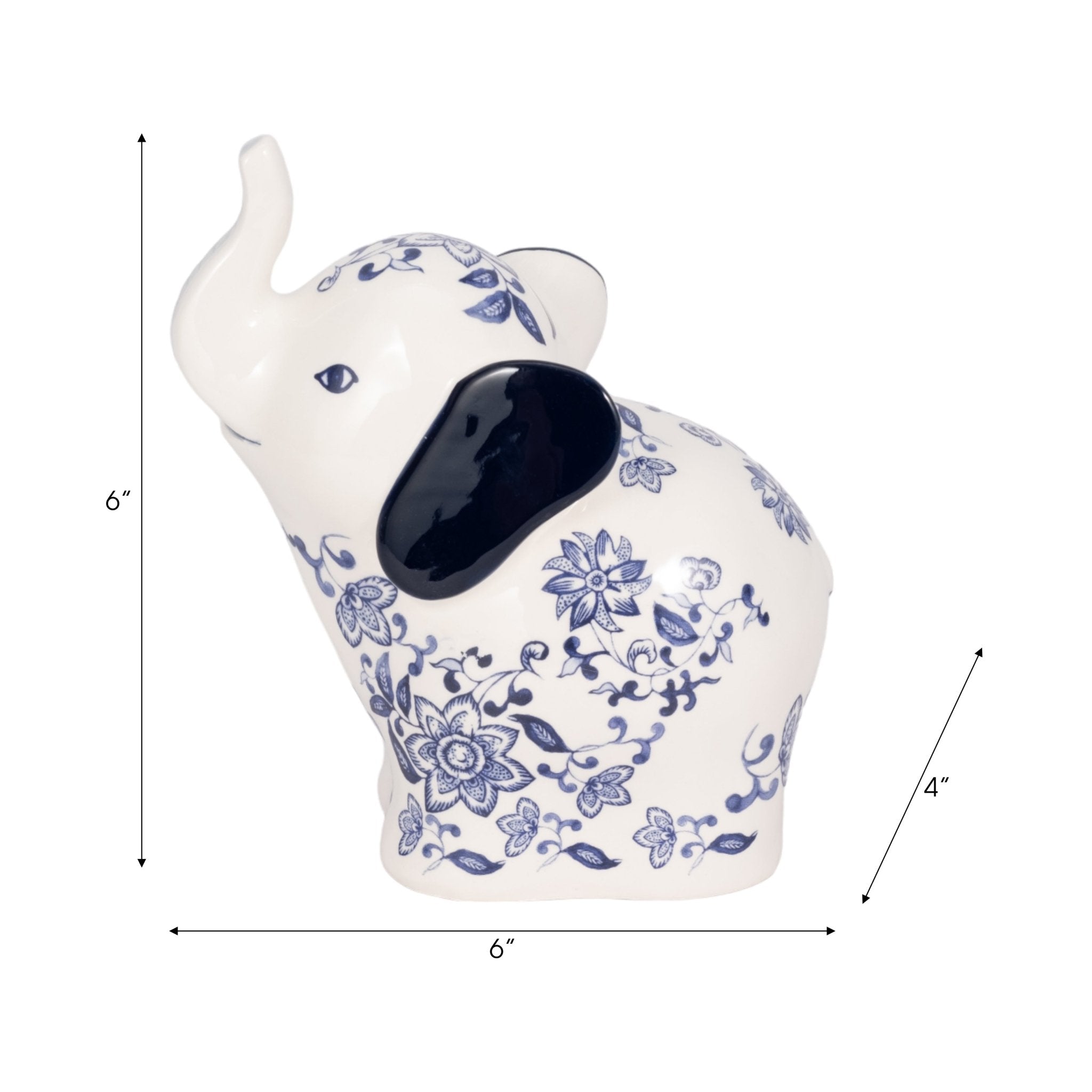 6" Trunk Up Chinoiserie Elephant, Blue/white Table Decors| Sagebrook Home