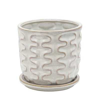 6" WIGGLY PLANTER W/ SAUCER, BEIGE - Al Rugaib Furniture