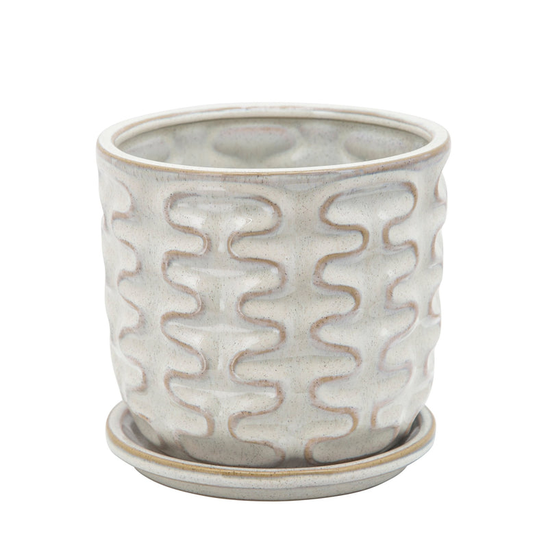 6" WIGGLY PLANTER W/ SAUCER, BEIGE - Al Rugaib Furniture