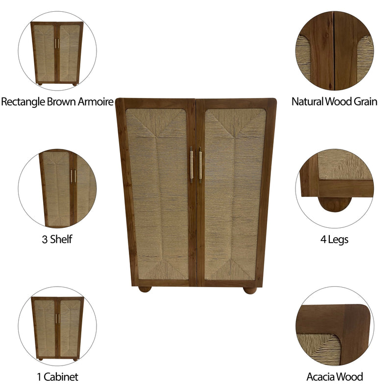 60" ACACIA WOOD ARMOIRE, BROWN - Al Rugaib Furniture