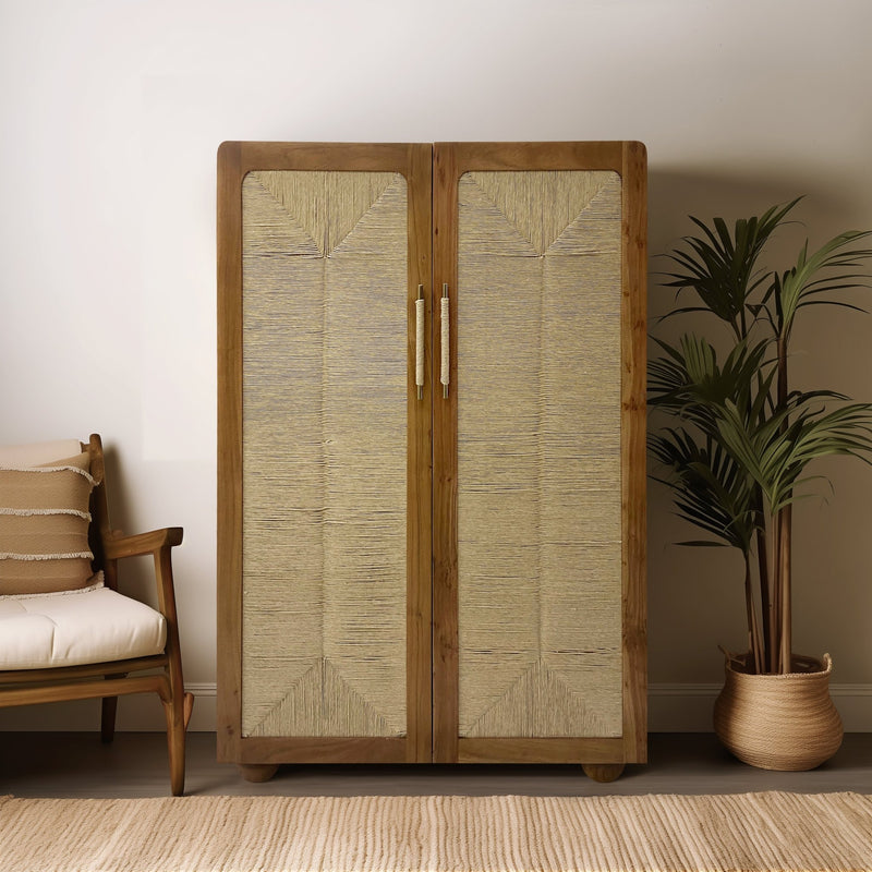 60" ACACIA WOOD ARMOIRE, BROWN - Al Rugaib Furniture