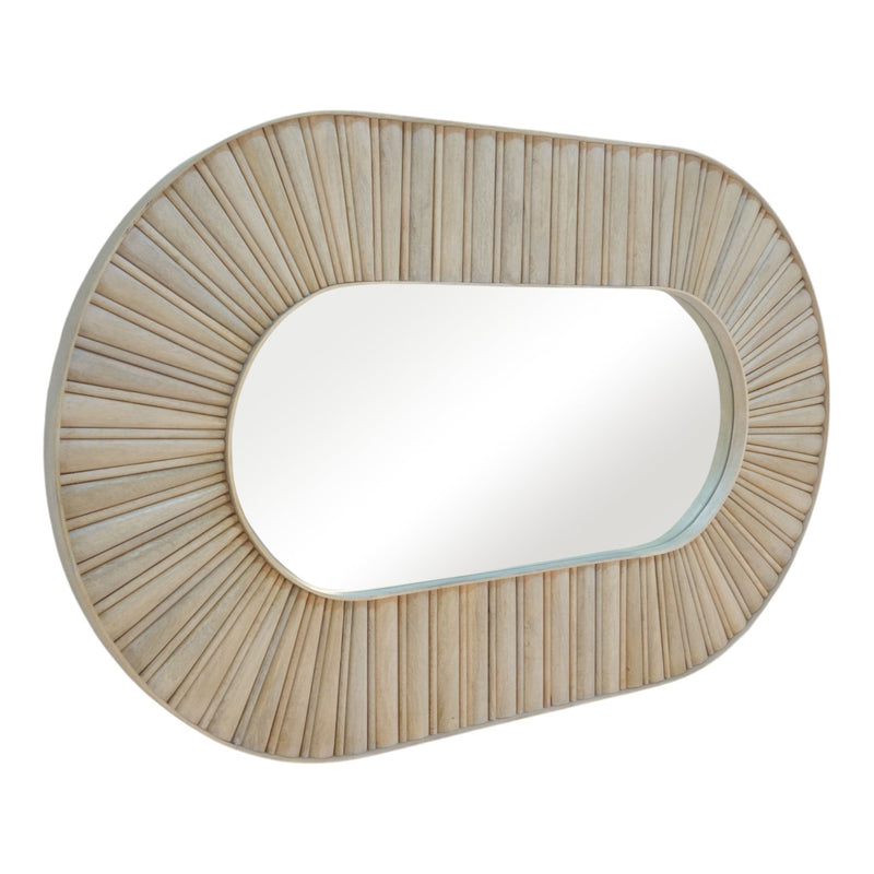 60" Colmar Fluted Wood Mirror, White Wash - Al Rugaib Furniture