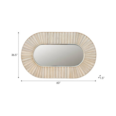 60" Colmar Fluted Wood Mirror, White Wash - Al Rugaib Furniture