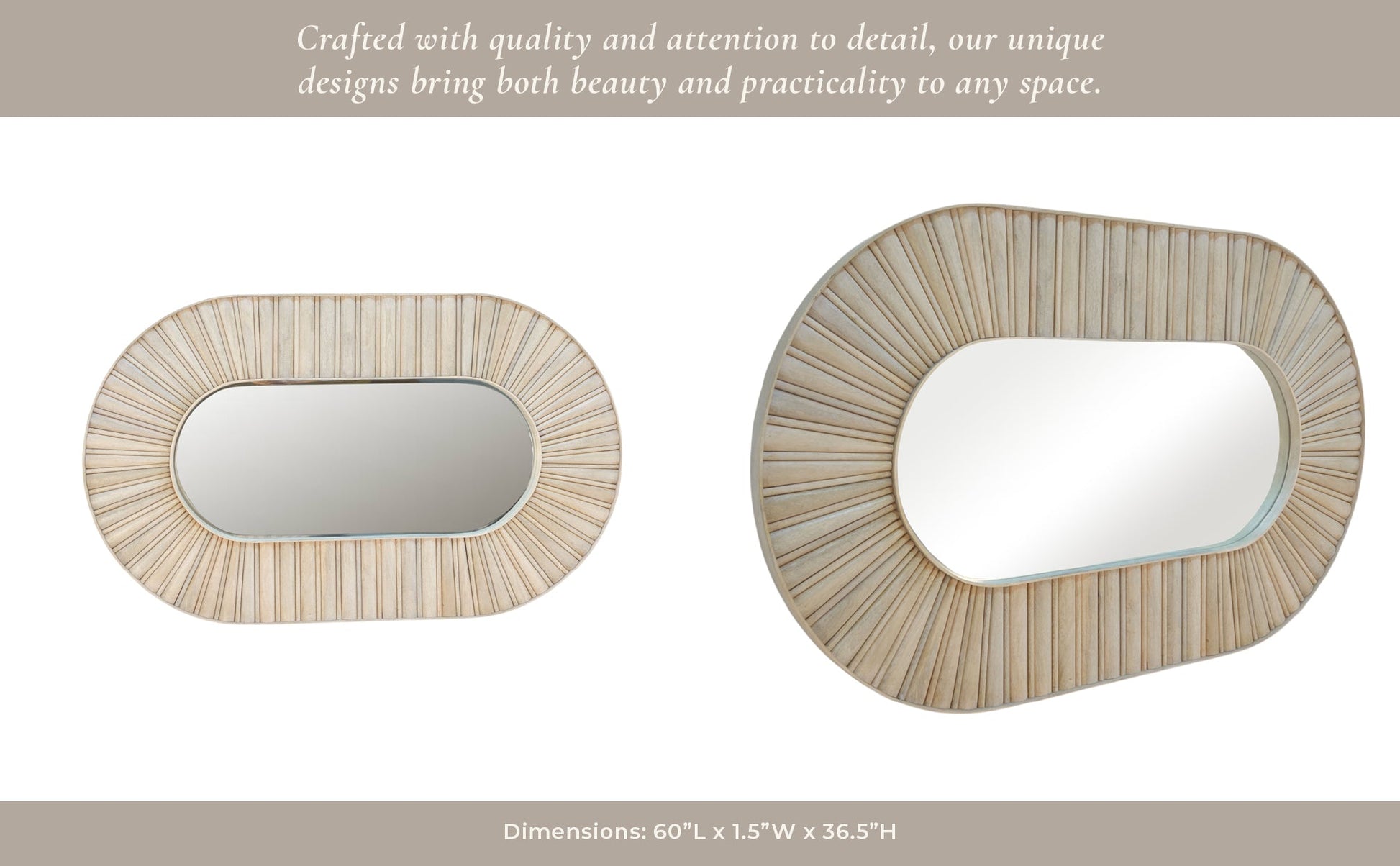60" Colmar Fluted Wood Mirror, White Wash Wall Art| Sagebrook Home
