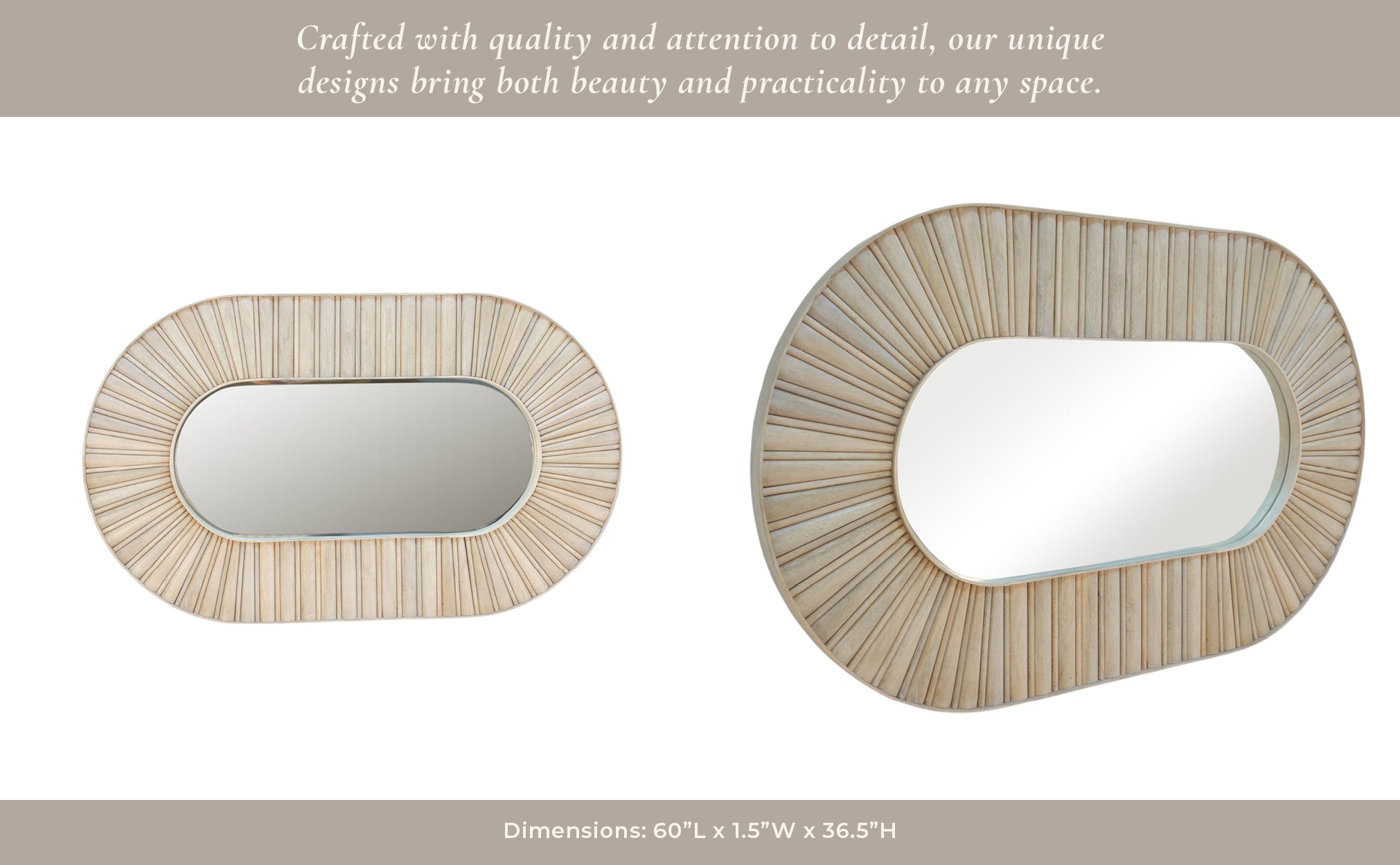 60" Colmar Fluted Wood Mirror, White Wash Wall Art| Sagebrook Home