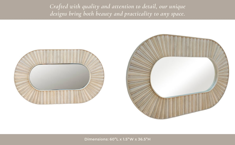 60" Colmar Fluted Wood Mirror, White Wash - Al Rugaib Furniture