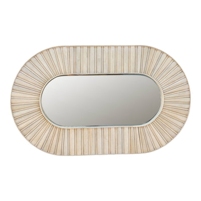 60" Colmar Fluted Wood Mirror, White Wash - Al Rugaib Furniture