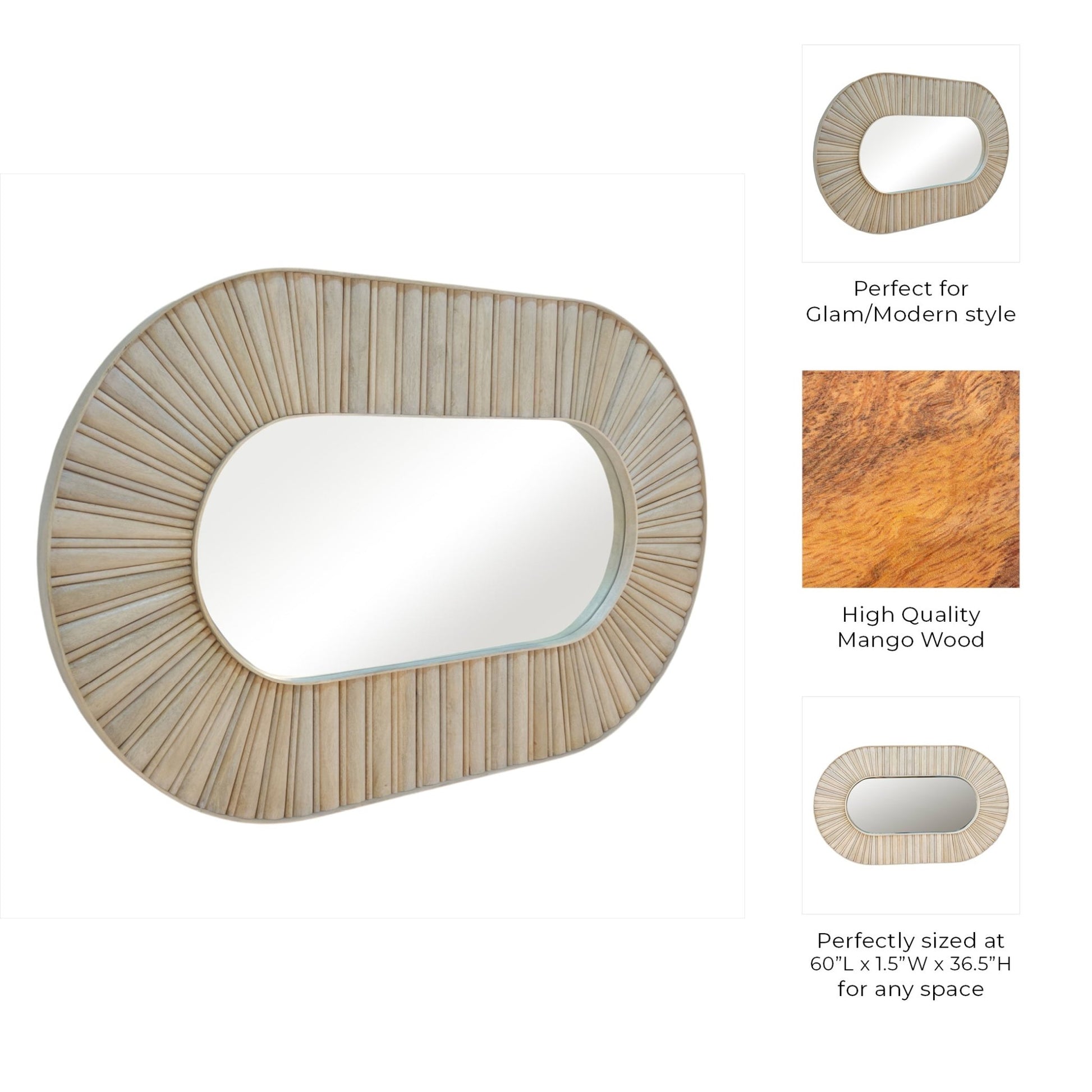 60" Colmar Fluted Wood Mirror, White Wash Wall Art| Sagebrook Home