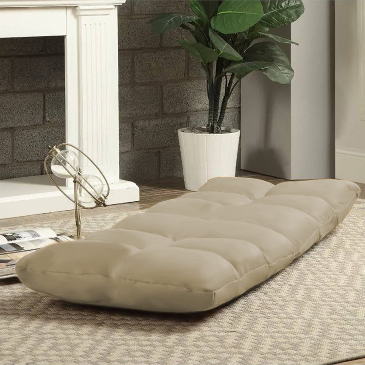 Picnic Upholstered Velvet Foldable Floor Chair - 120x50x15 cm Light Beige