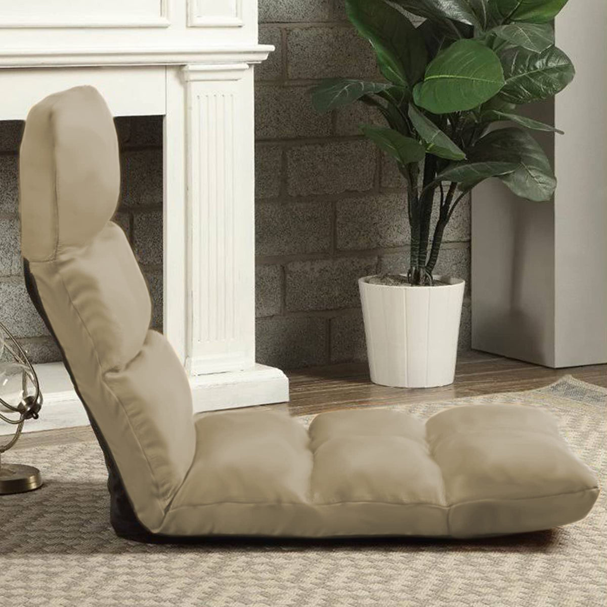 Picnic Upholstered Velvet Foldable Floor Chair - 120x50x15 cm Light Beige