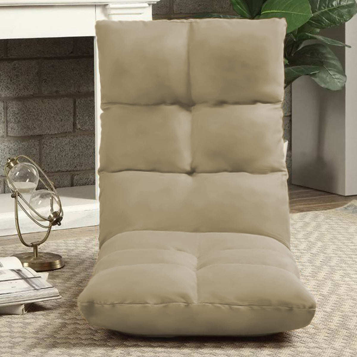 Picnic Upholstered Velvet Foldable Floor Chair - 120x50x15 cm Light Beige