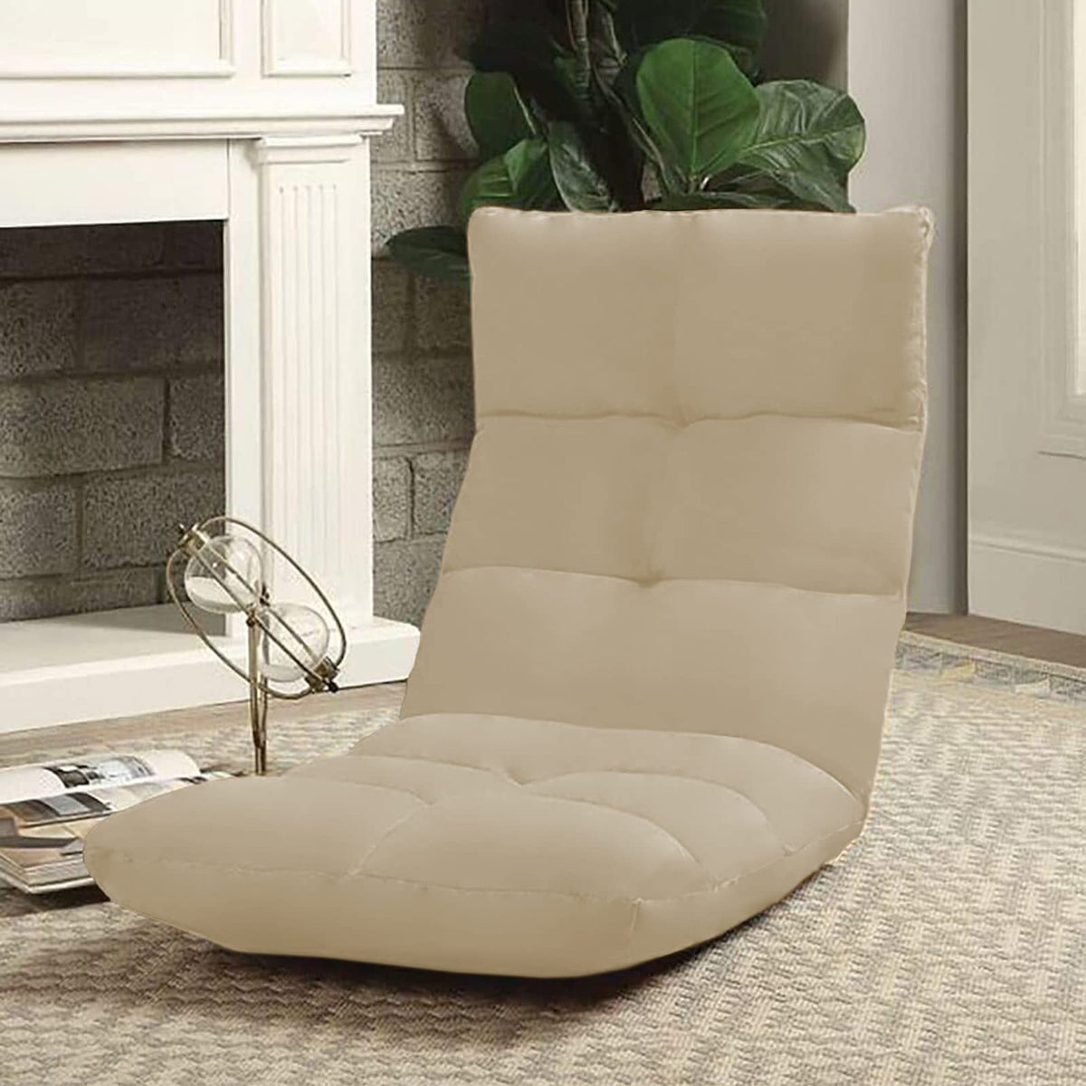 Picnic Upholstered Velvet Foldable Floor Chair - 120x50x15 cm Light Beige