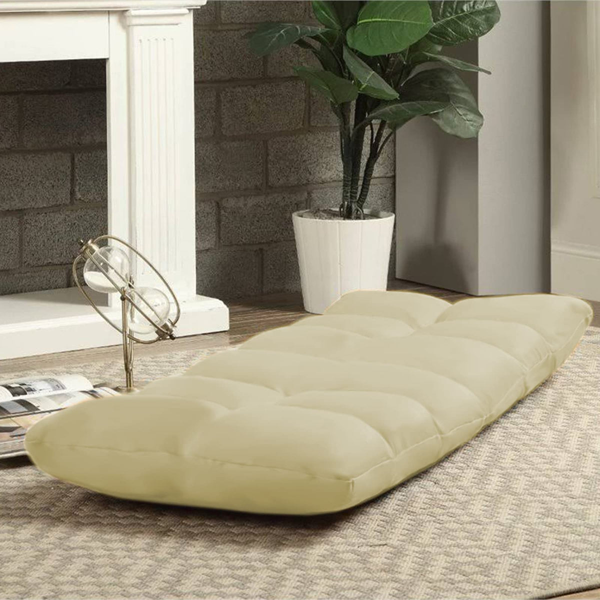 Picnic Upholstered Velvet Foldable Floor Chair - 120x50x15 cm Dark Ivory