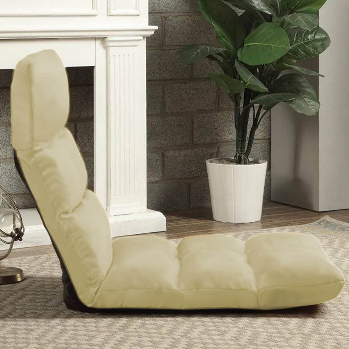 Picnic Upholstered Velvet Foldable Floor Chair - 120x50x15 cm Dark Ivory