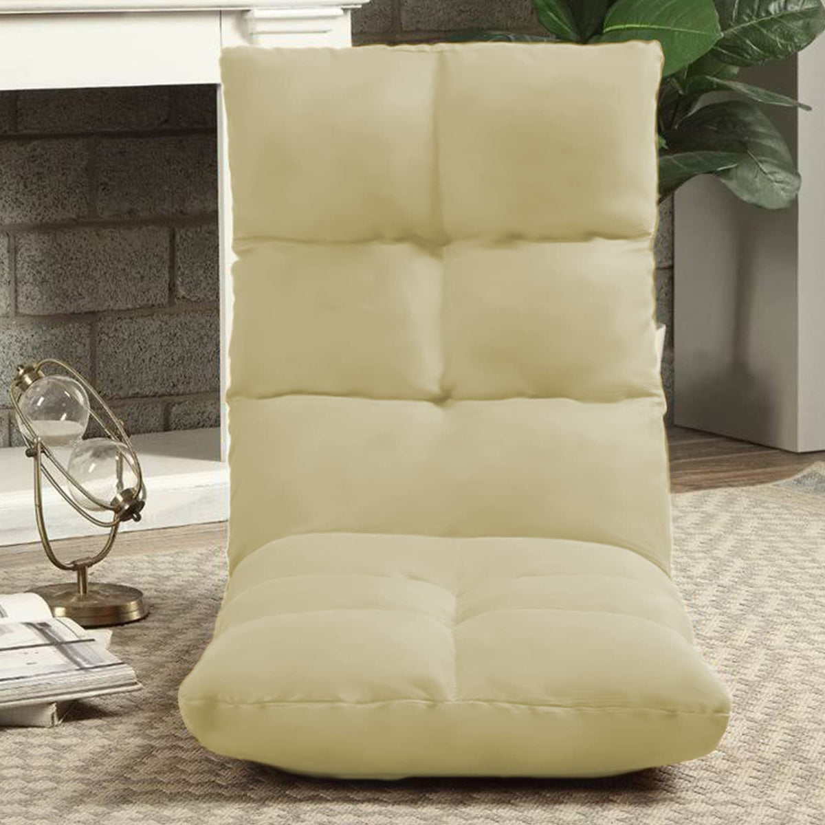 Picnic Upholstered Velvet Foldable Floor Chair - 120x50x15 cm Dark Ivory