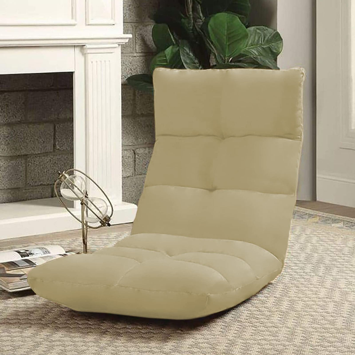 Picnic Upholstered Velvet Foldable Floor Chair - 120x50x15 cm Dark Ivory