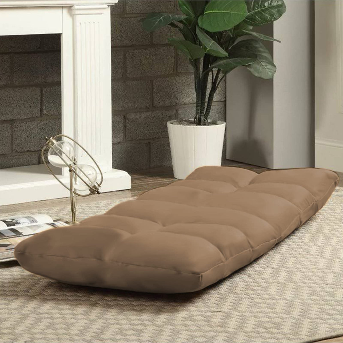 Picnic Upholstered Velvet Foldable Floor Chair - 120x50x15 cm Light Brown