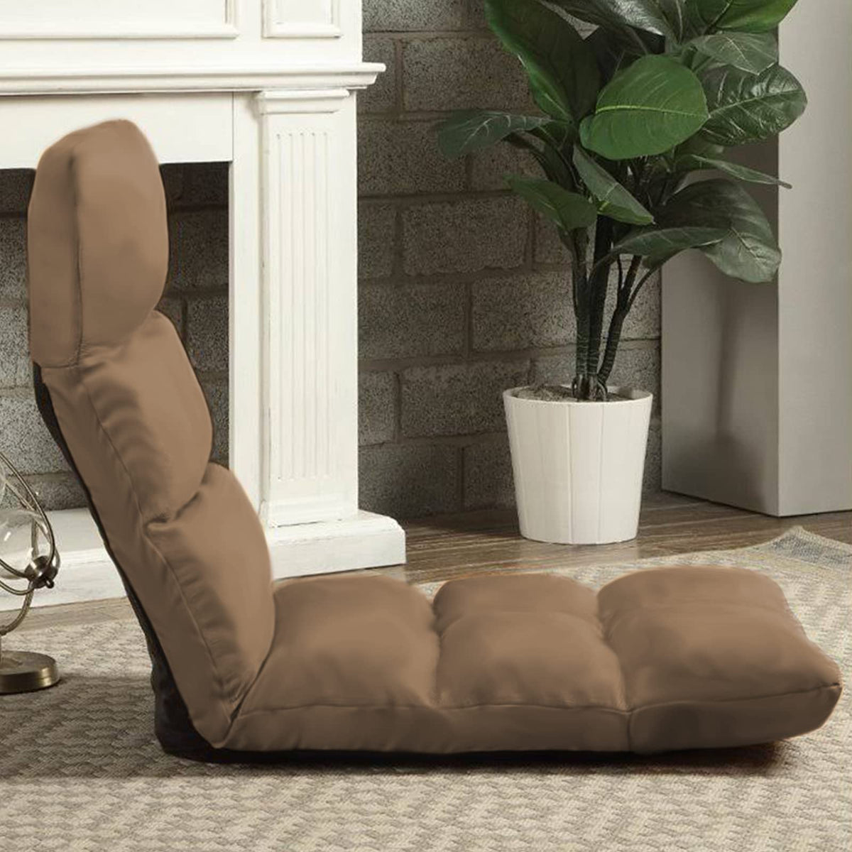 Picnic Upholstered Velvet Foldable Floor Chair - 120x50x15 cm Light Brown