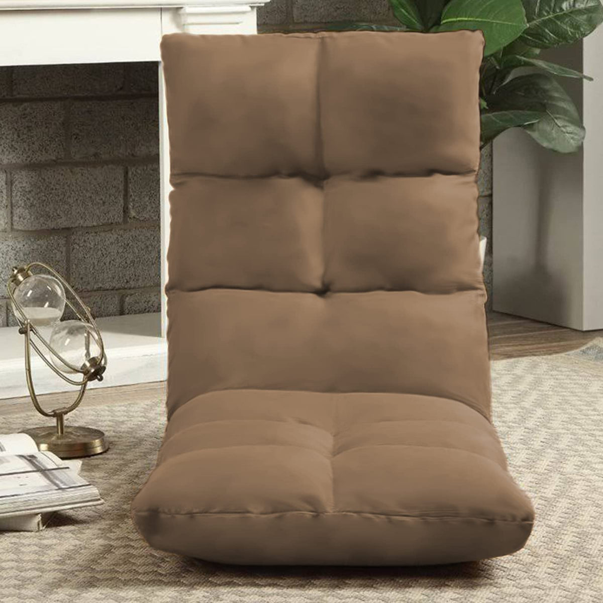 Picnic Upholstered Velvet Foldable Floor Chair - 120x50x15 cm Light Brown