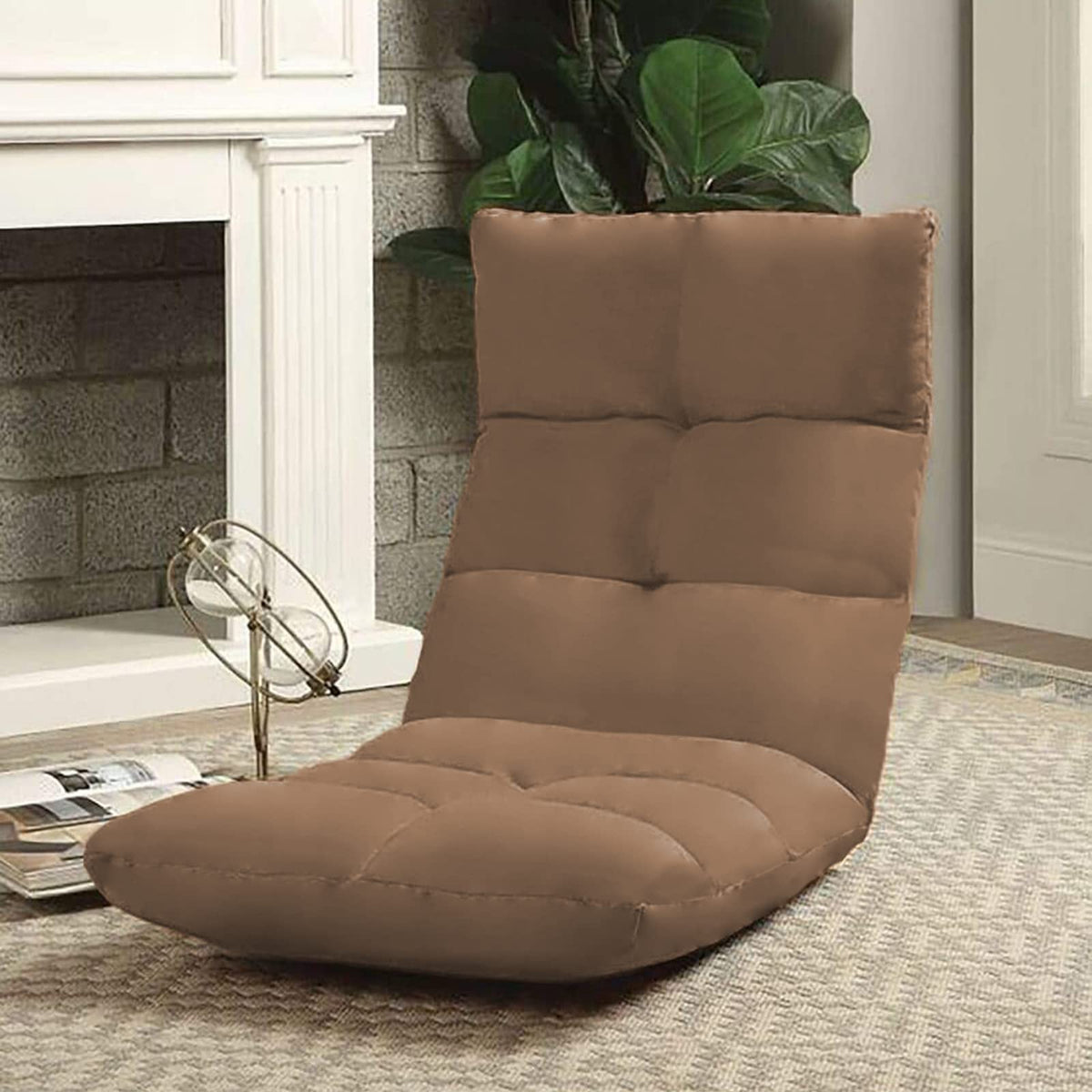 Picnic Upholstered Velvet Foldable Floor Chair - 120x50x15 cm Light Brown