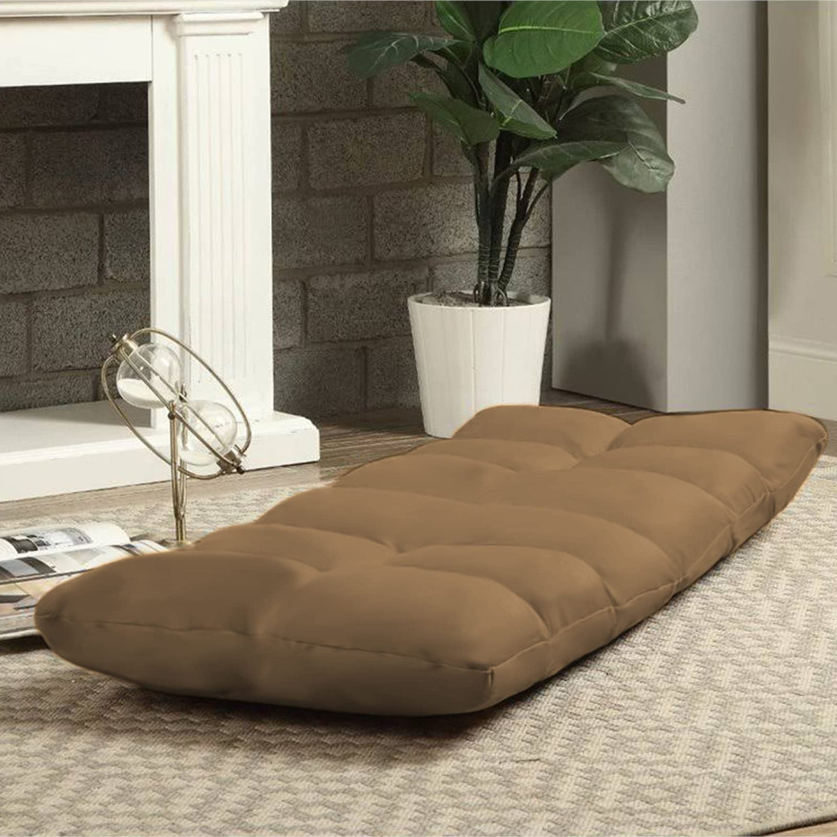 Picnic Upholstered Velvet Foldable Floor Chair - 120x50x15 cm Brown