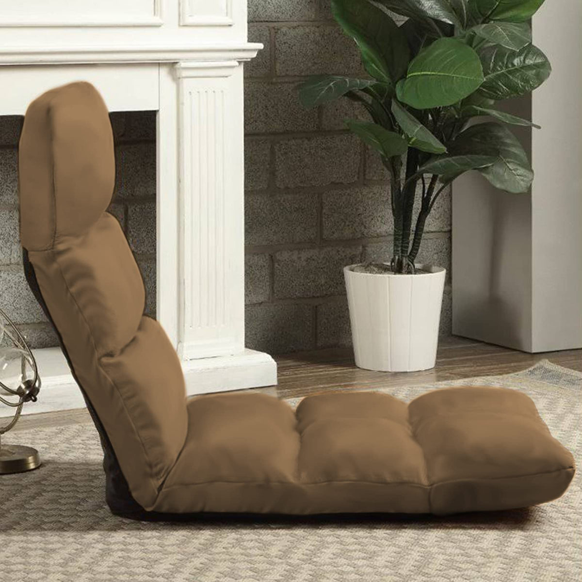 Picnic Upholstered Velvet Foldable Floor Chair - 120x50x15 cm Brown